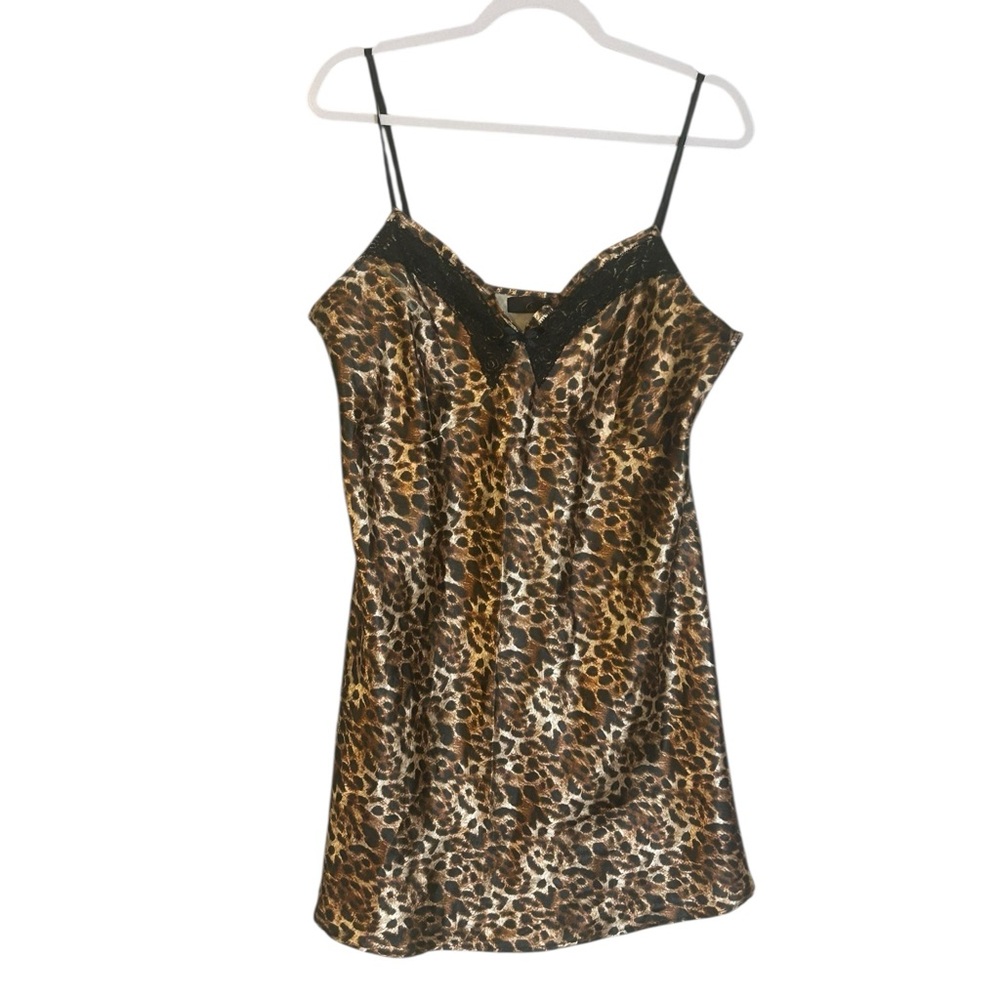 Brown and Black Leopard Print Chemise with Lace Trim